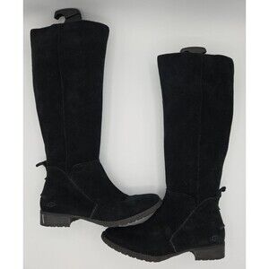 UGG Leigh Black Suede Equestrian Riding Knee High Zip Tall Boots Size 7 Womens